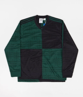 Adidas Checkered Club Long Sleeve Jersey - Collegiate Green / Black athletic style