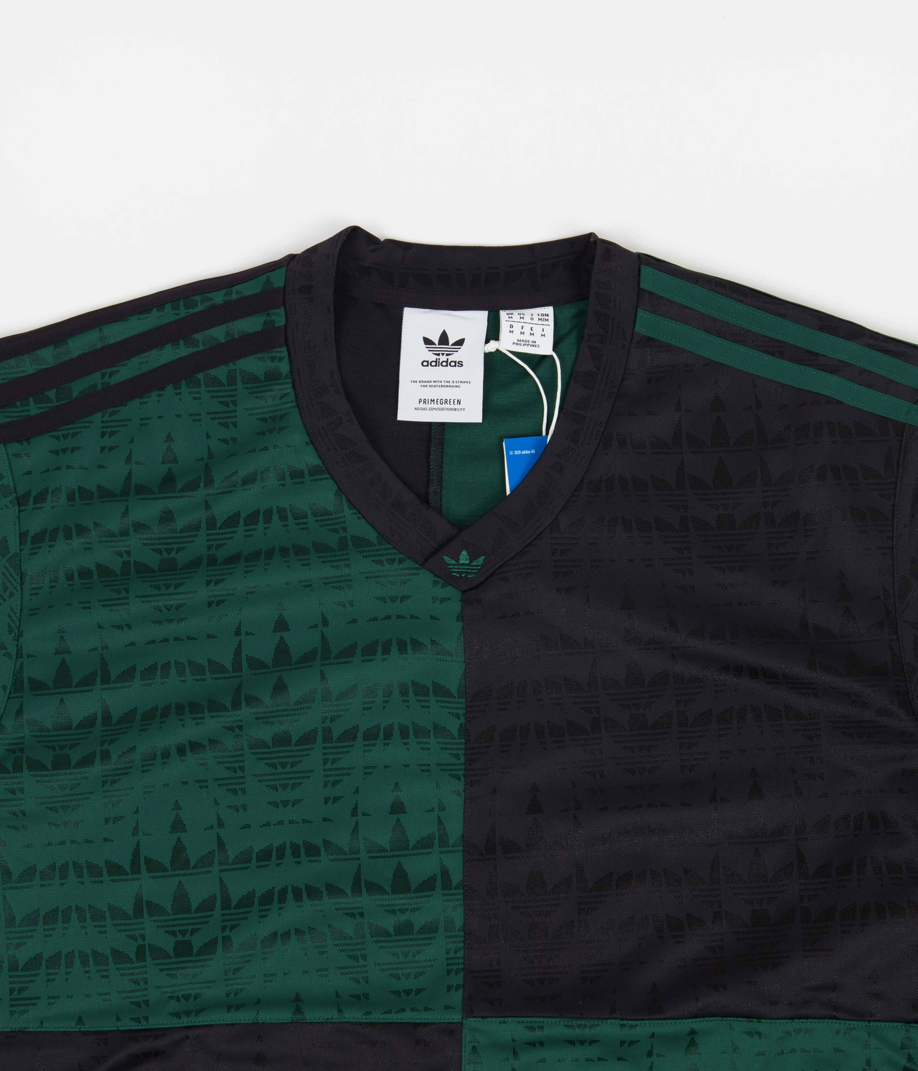Adidas Checkered Club Long Sleeve Jersey - Collegiate Green / Black Bold Statement Reinforced Collar