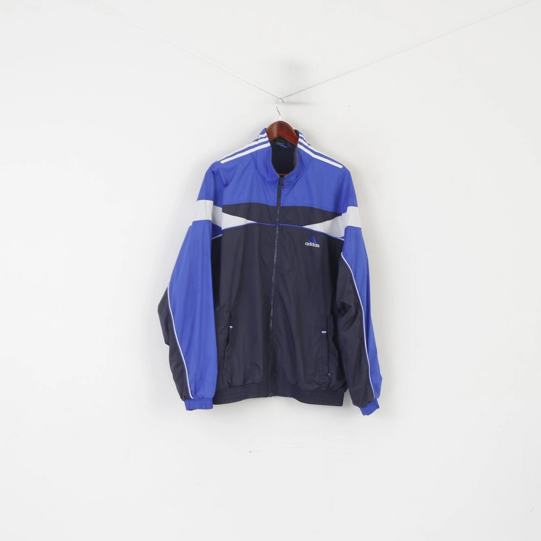 Adidas Men 198 XXL Jacket Blue Vintage Bomber Full Zipper Activewear Sport Top Tapered Silhouette Protective Gear