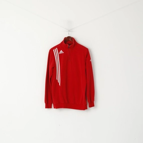 Adidas Men 38/40 M Sweatshirt Red Cotton Sport Zip neck 3 Stripe Sportswear Top Fashion Statement product shipping