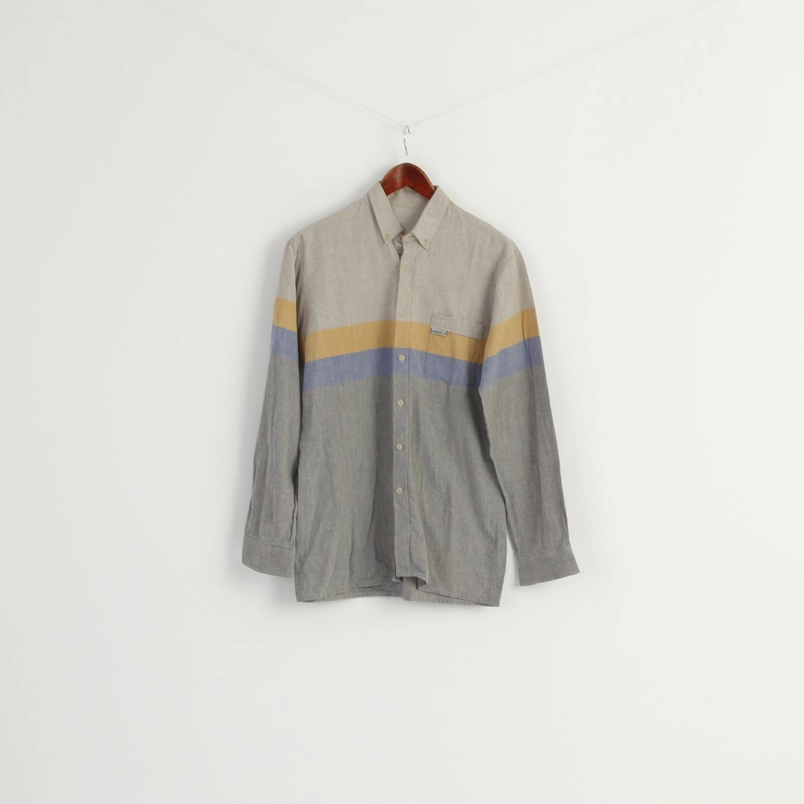 Modern Aesthetic Adidas Men 40 15.5 S Casual Shirt Blue Vintage Cotton West Germany Long Sleeve Top