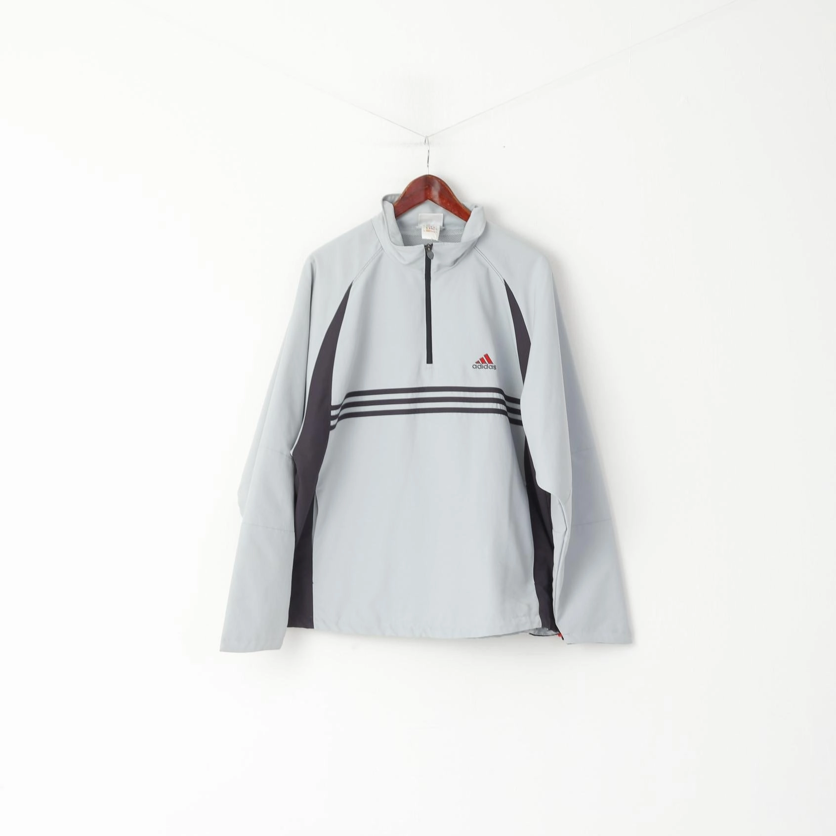 Windproof Shield Adidas Men 42/44 L Jacket Grey Pullover Zip Neck Activewear Sport Top