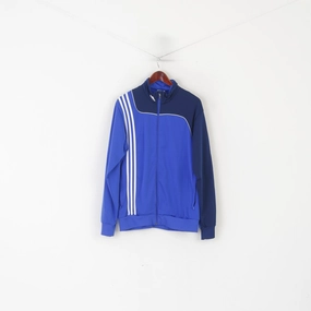 Adidas Men 42/44 L Sweatshirt Blue Shiny Vintage Full Zipper Sport Traning Top Eco-friendly Weekend Sporty