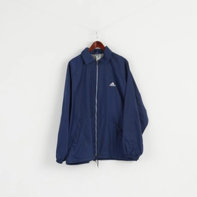 Advantage Adidas Men L 186 Jacket Navy Classic Harrington Vintage Nylon Waterproof Zip Up Top