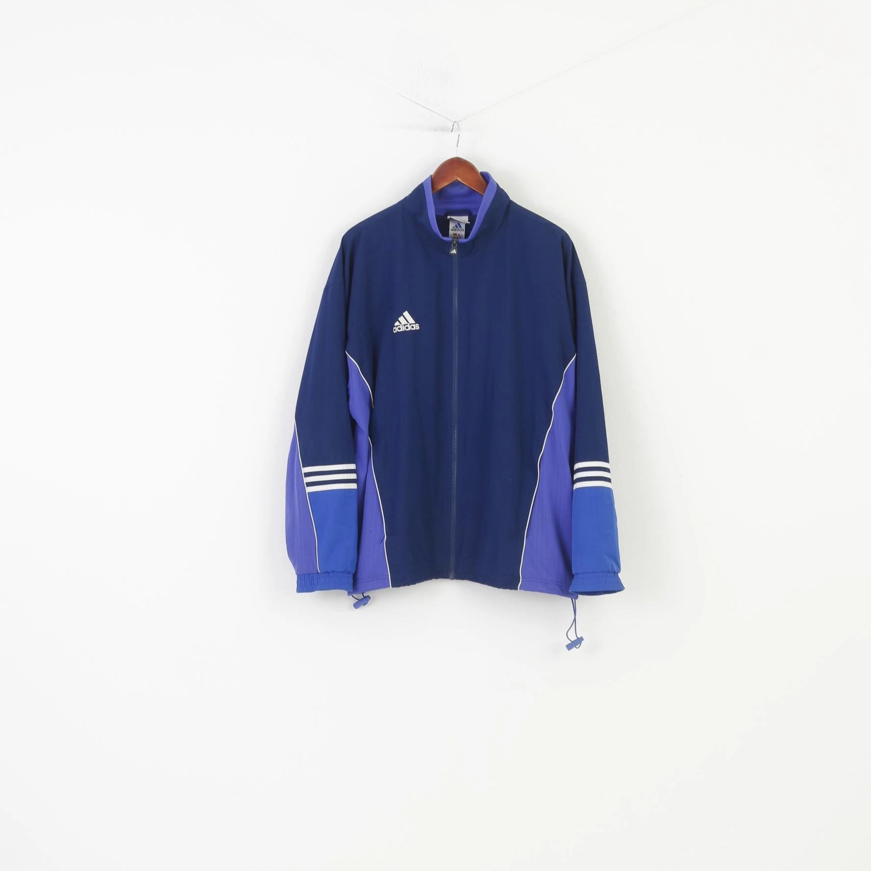 teachers Storage Adidas Men L Jacket Navy  Full Zipper 3 Stripes  Vintage Oldschool 90s Oversize Top