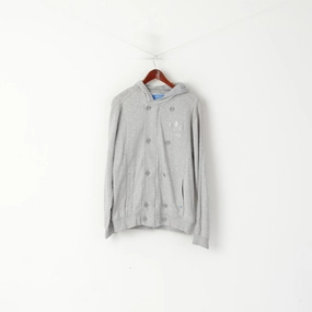 Adidas Men L Sweatshirt Grey Cotton Hooded Full Zipper Buttons Casual Top Premium Style bead accents