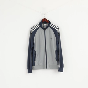 Adidas Men L Sweatshirt Grey Navy Cotton Vintage Full Zipper Activewear Top comfortable for sitting