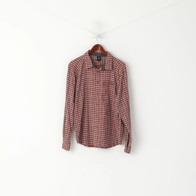 Reinforced Hems Classic Appeal Adidas Men M Casual Shirt Red Outdoor Checkered Detailed Buttons Long Sleeve Top