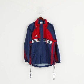 Adidas Men M Jacket Navy Red Nylon Waterproof Hidden Hood Full Zipper Top DurableShell Modern Style