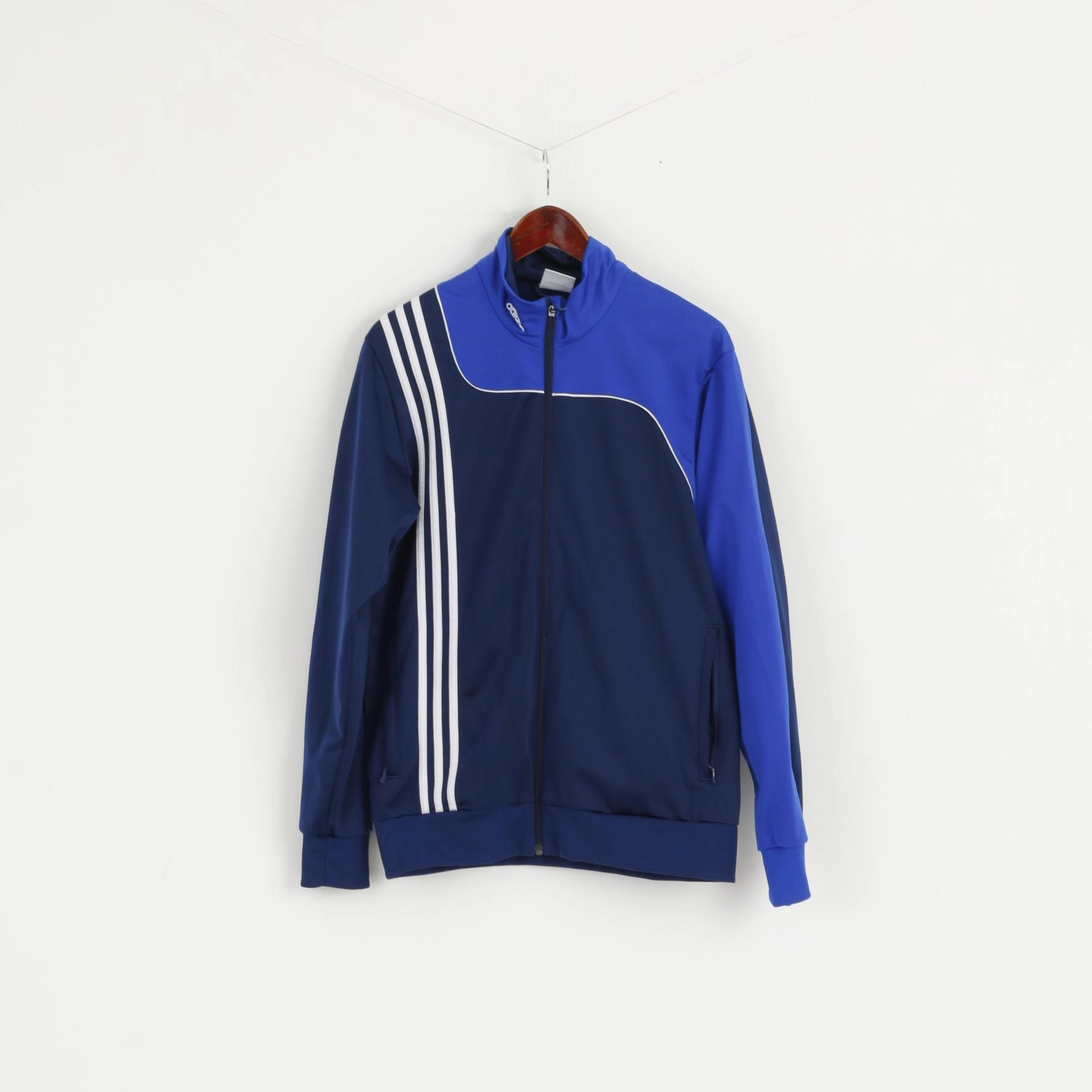 family wear Adidas Men M Sweatshirt Navy Blue Shiny Retro Fit Training Full Zipper Activewear