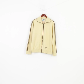 Adidas Men M Sweatshirt Yellow Nylon 90s 3 Stripes Vintage Sport Full Zipper Top Thermal Lining Daily Use