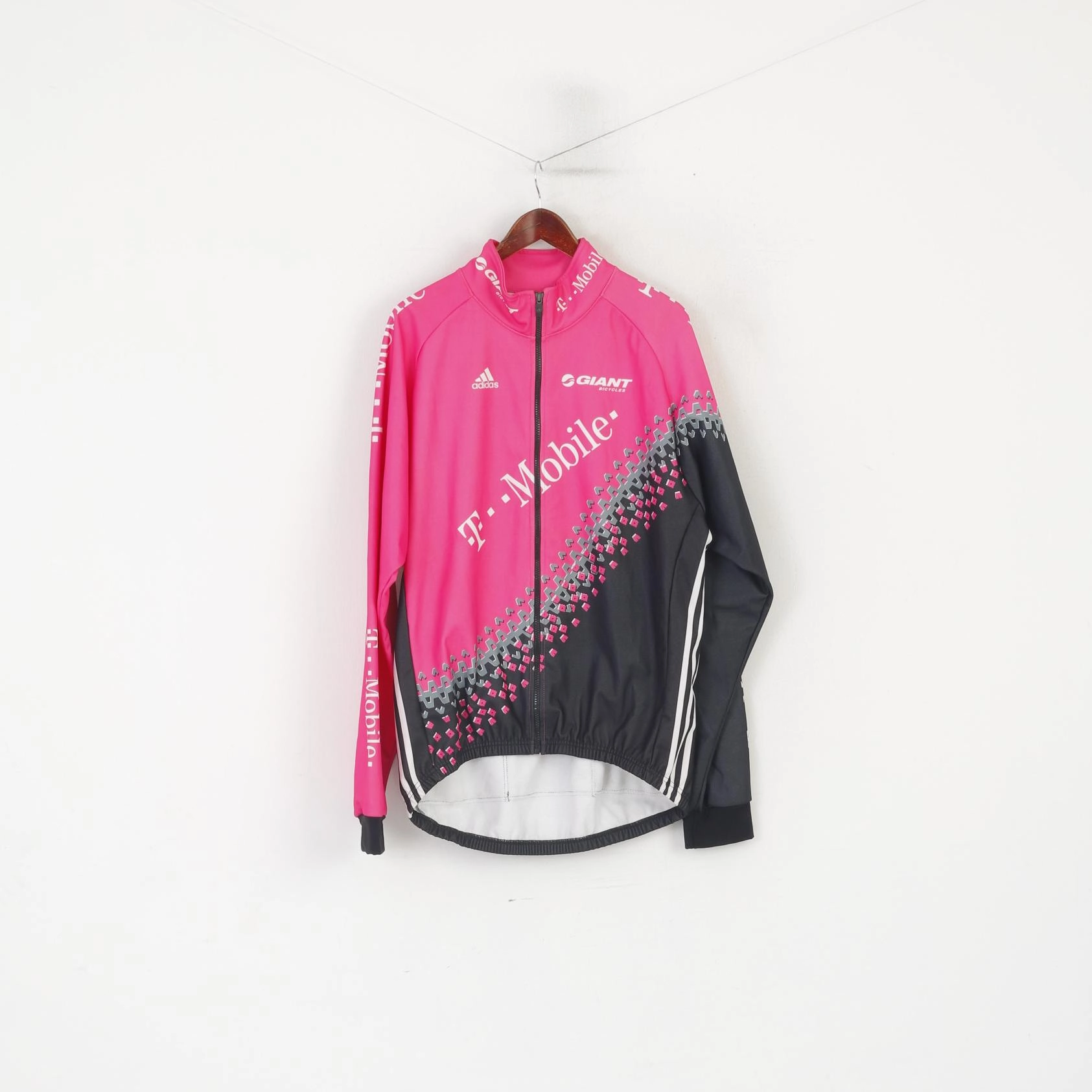 Adidas Men XL Cycling Jacket Pink Giant Bicycles Full Zipper Vintage Bike Wear Top car