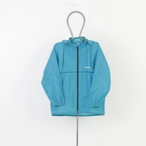Adidas Men XL Jacket Blue Polyamid Waterproof Oversize Full Zipper Vintage 3 Stripes 90s Retractable Hood Raincoats Top snowy All weather