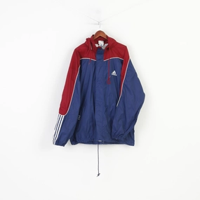 Casual Edge Adidas Men XL Jacket Lightweight Full Zipper Navy Nylon Hooded Sportswear  Vintage Waterproof  Top