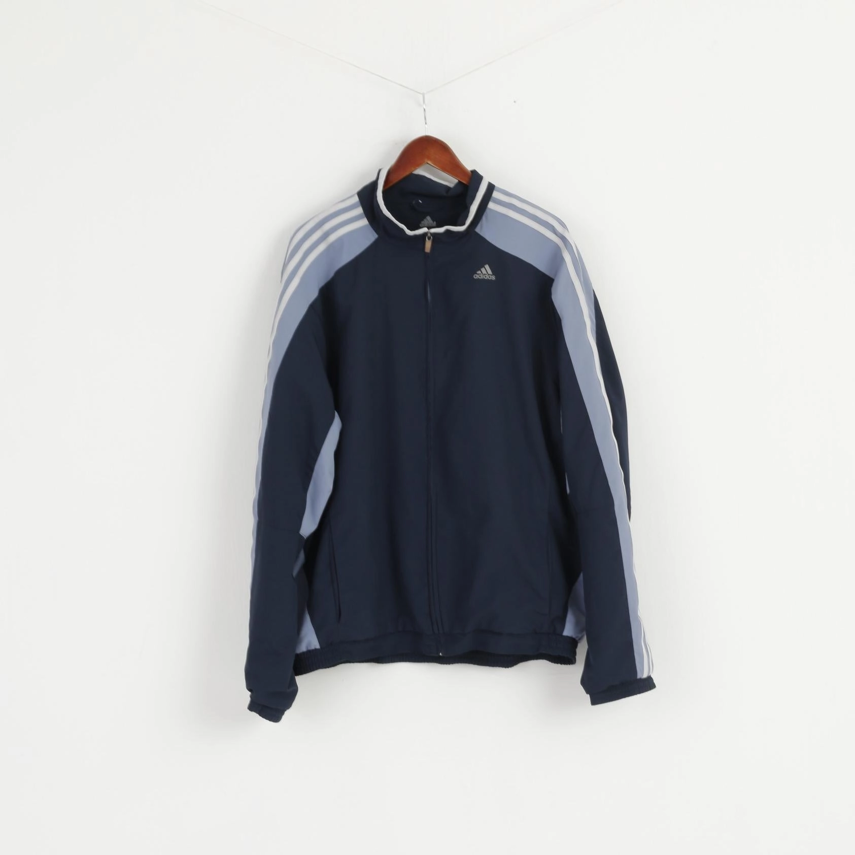 Adidas Men XL Jacket Navy Blue 3 Stripe Active Bomber Zip Up Traning Top suitable for city tours Durable piece
