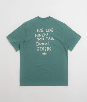 Chafe Free Armhole Adidas Shmoofoil Stairs T-Shirt - Preloved Teal / Alumina