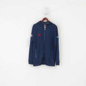 Adidas Team Men XL Sweatshirt Navy Climalite LTA Tennis For Britain Sport Track Top Stretchy Fit product exchange policy