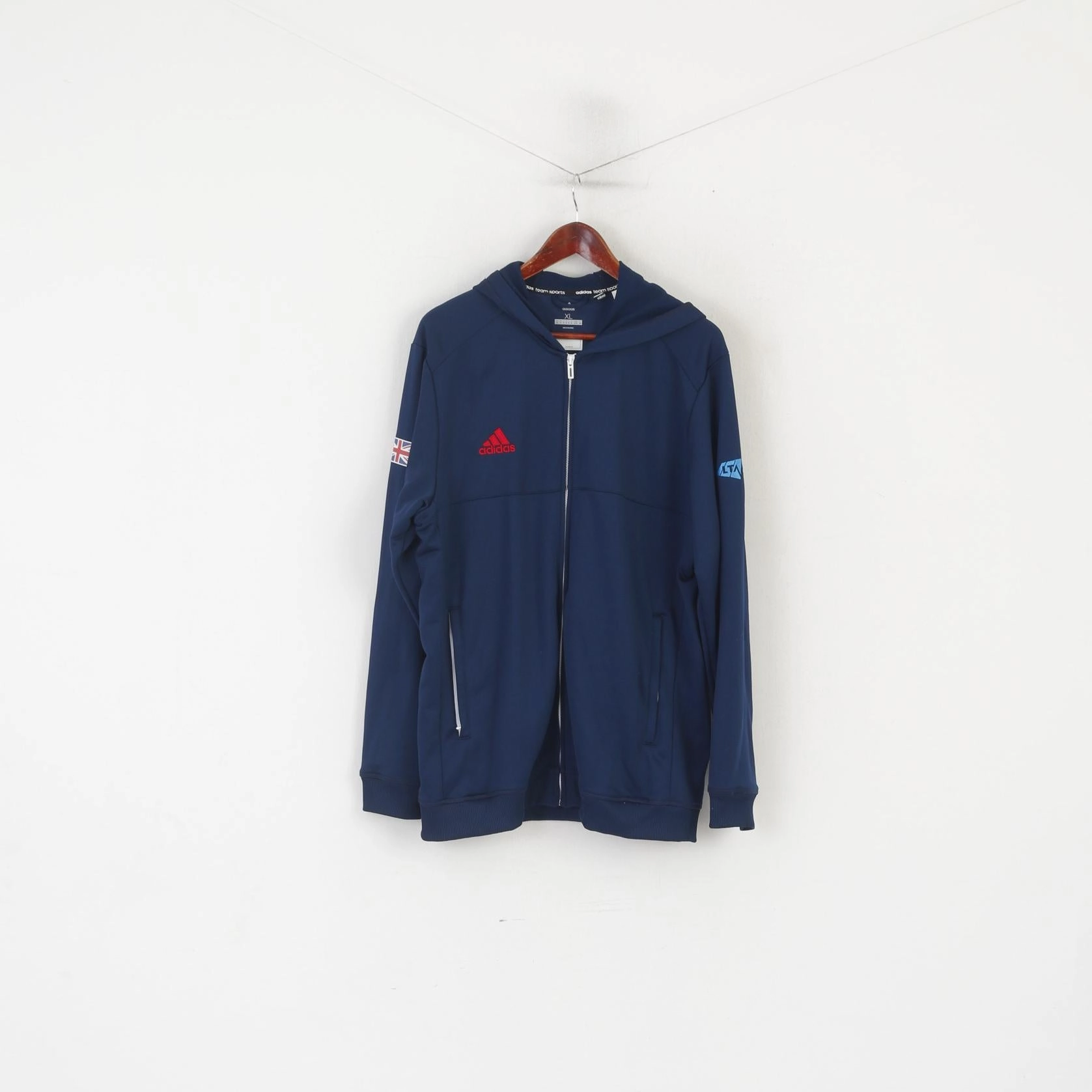 Adidas Team Men XL Sweatshirt Navy Climalite LTA Tennis For Britain Sport Track Top Stretchy Fit product exchange policy