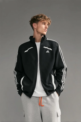 Comfy Hoodies product stain resistant convenience Adidas Vintage Men's Track Jacket - Black 3-Stripe (Size XL approx.)