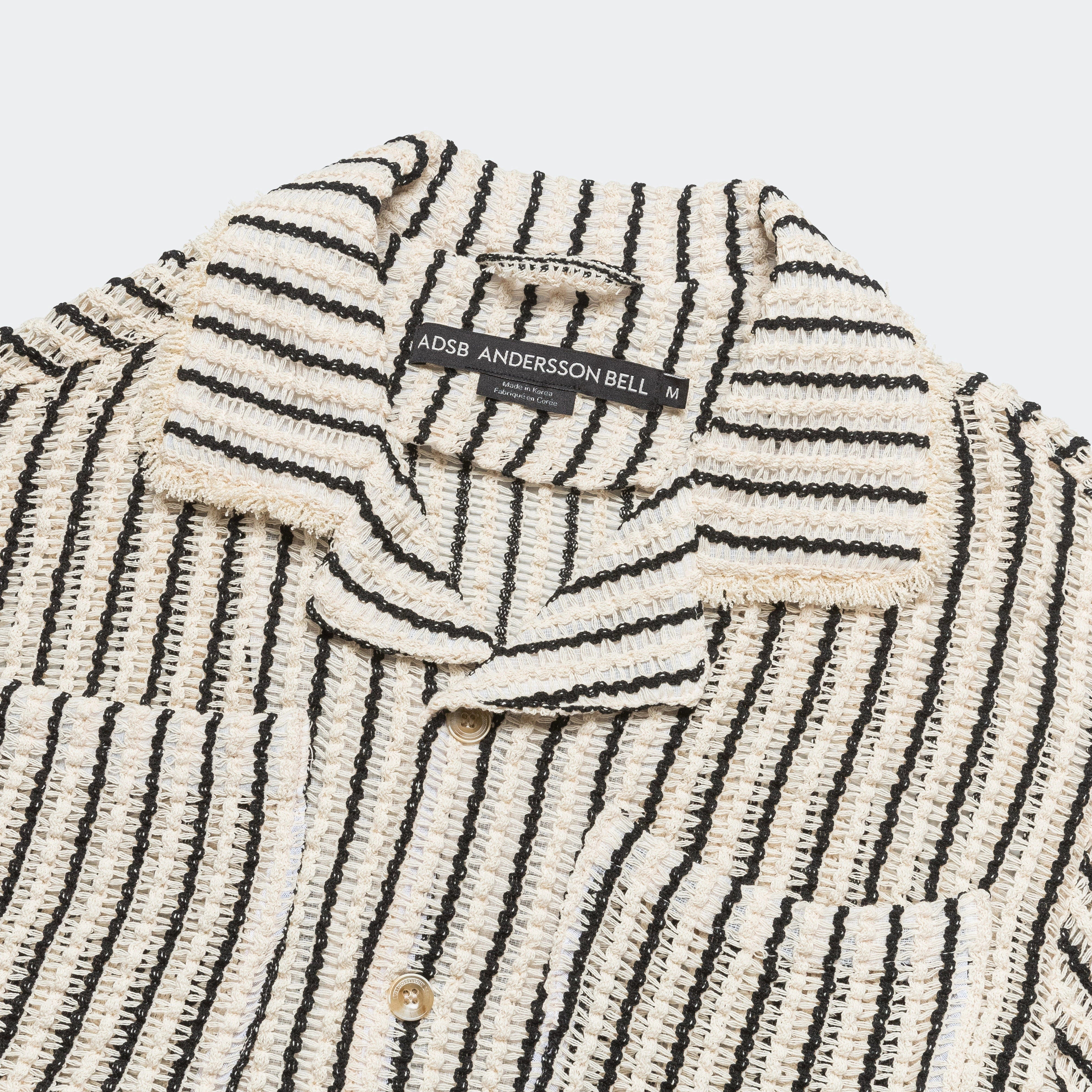 Sheer Stripe Knit SS Shirt - Ecru Lightweight Feel Lightweight Weave