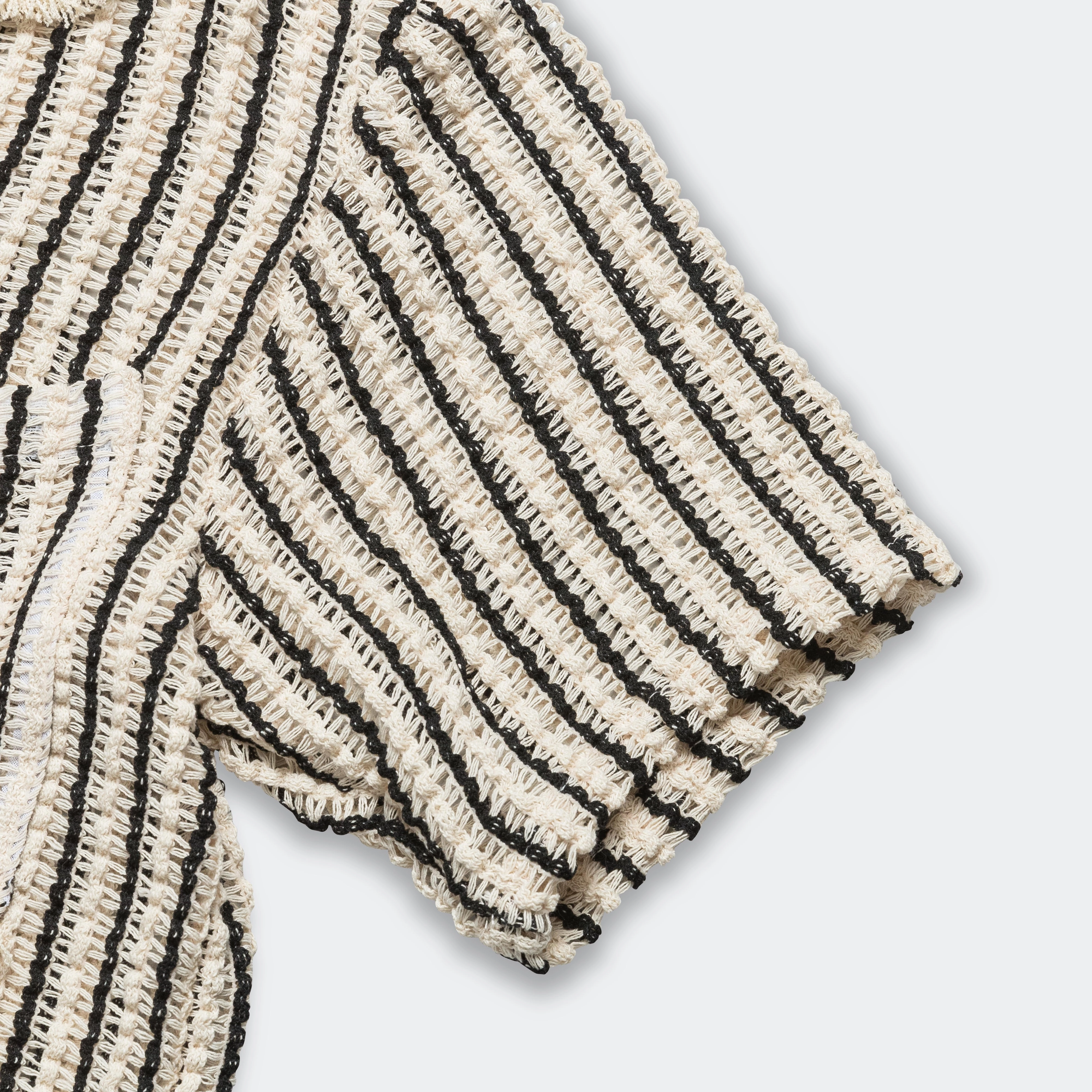 Non Restrictive Fit Sheer Stripe Knit SS Shirt - Ecru