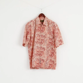 Timberland Men L Casual Shirt Orange Cotton Outdoor Short Sleeve Detailed Buttons Top Polished Style Lightweight Layer