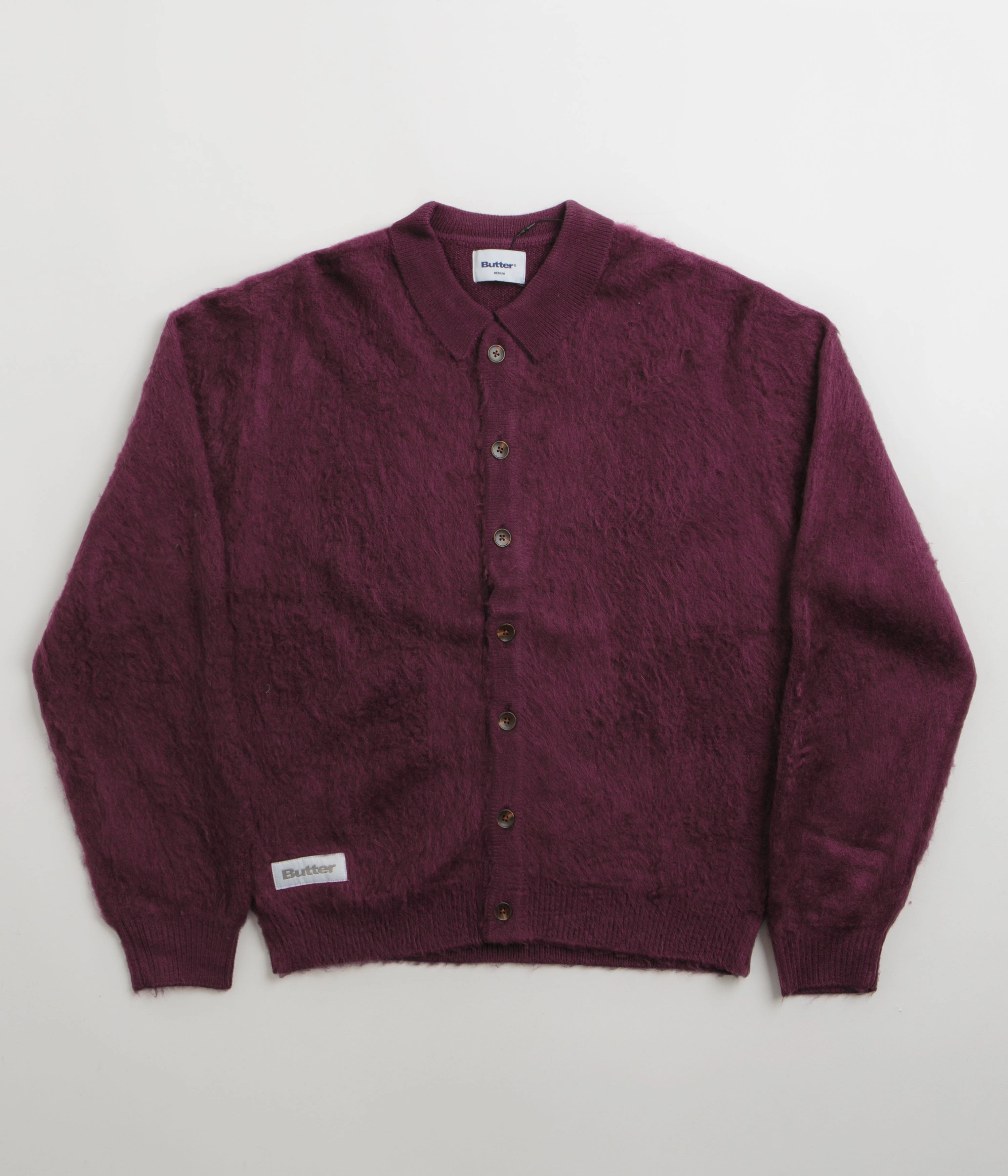Just Right Shrink Resistant Process Butter Goods Mohair Button Up Knitted Shirt - Port