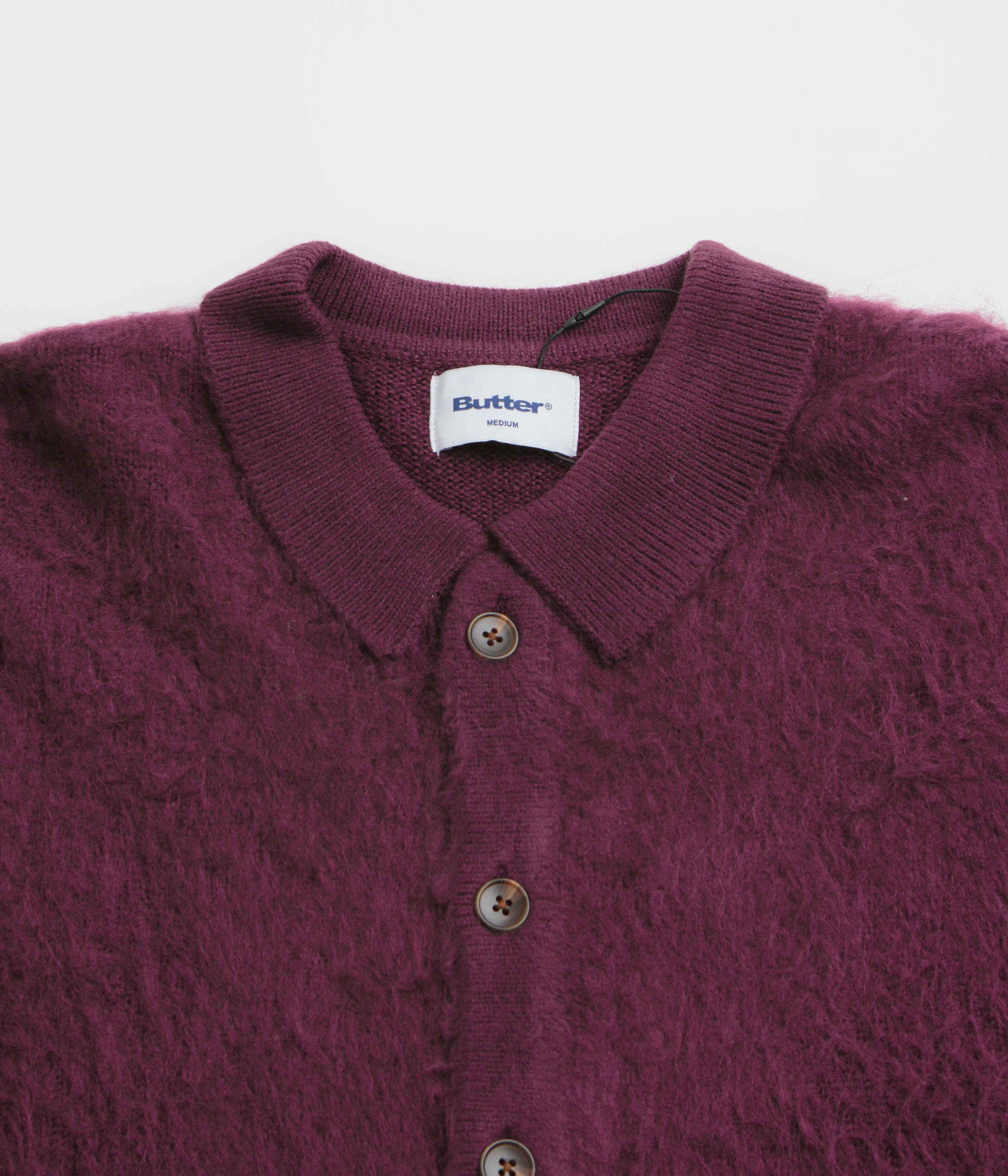 Sophisticated Look Butter Goods Mohair Button Up Knitted Shirt - Port