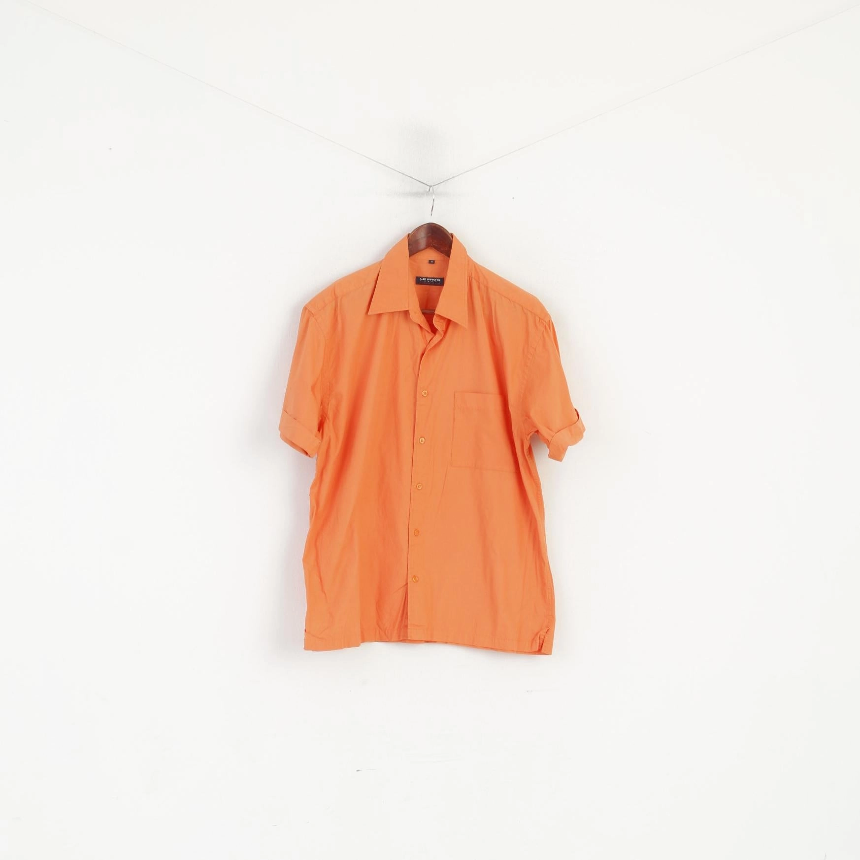 Business casual Le Frog Men M Casual Shirt Orange Cotton Durable Quality Short Sleeve Top