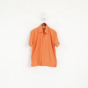 Business casual Le Frog Men M Casual Shirt Orange Cotton Durable Quality Short Sleeve Top