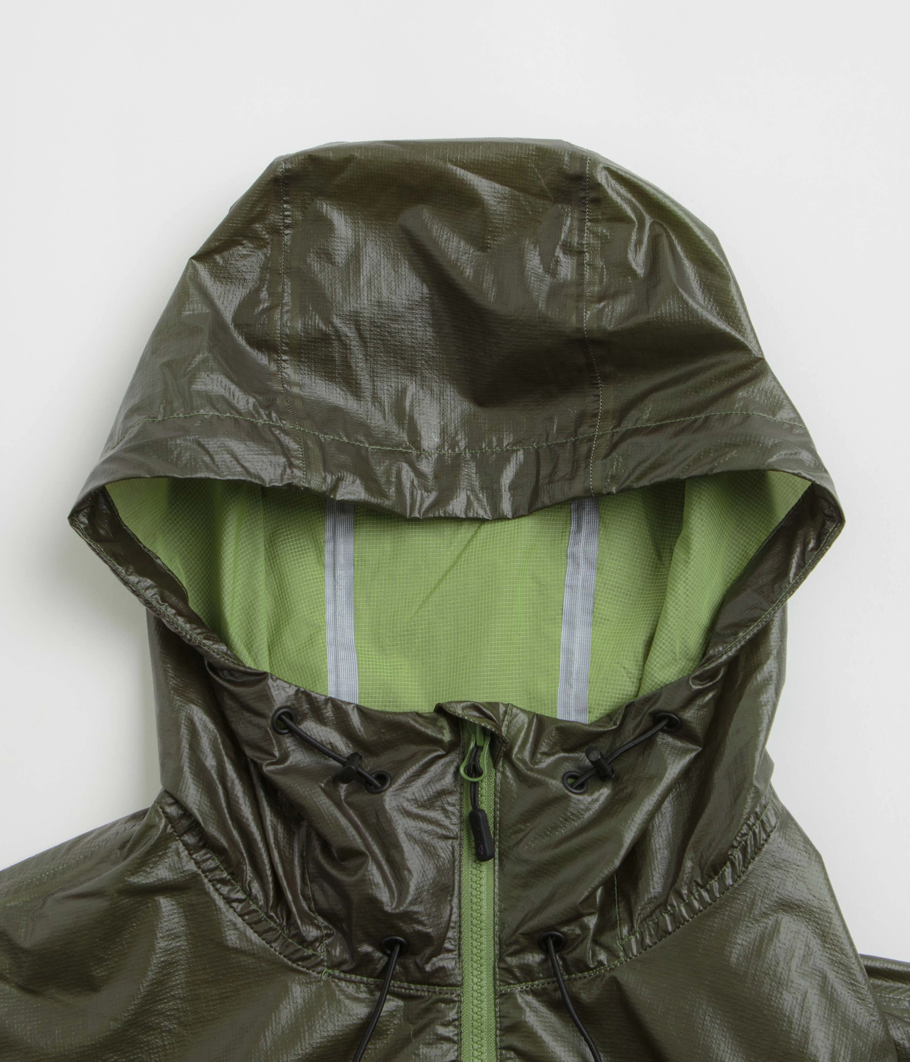 Purple Mountain Observatory Heatreactive Breeze Jacket - Khaki / Lime Fall Weather Brush