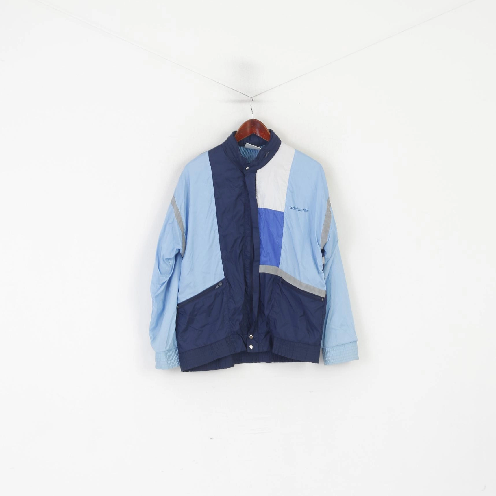 teens' Closet Adidas Men 174 M Jacket Blue Nylon Reflective Sportswear Zip Up Vintage Top