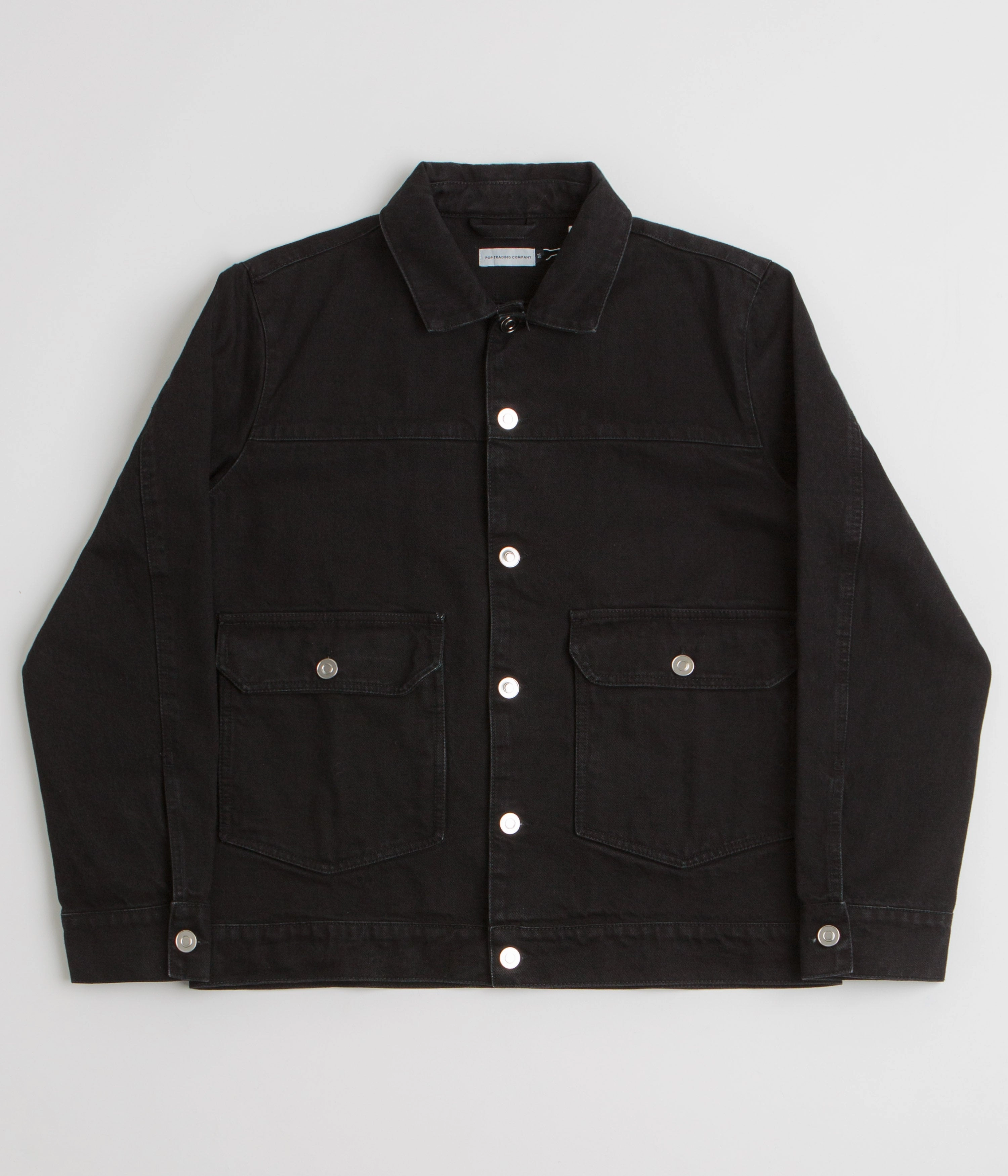 Pop Trading Company Full Button Denim Jacket - Rinsed Black Durable Quality Credit