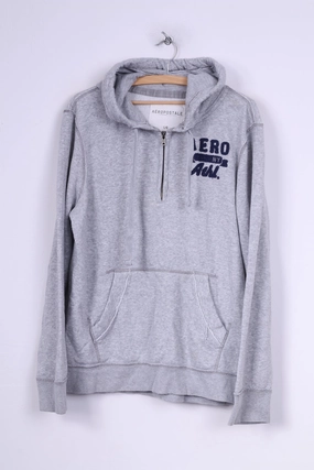 Aeropostale Mens L Jumper Sweatshirt Hooded Zip Neck Cotton Sportswear Grey swimming suitable