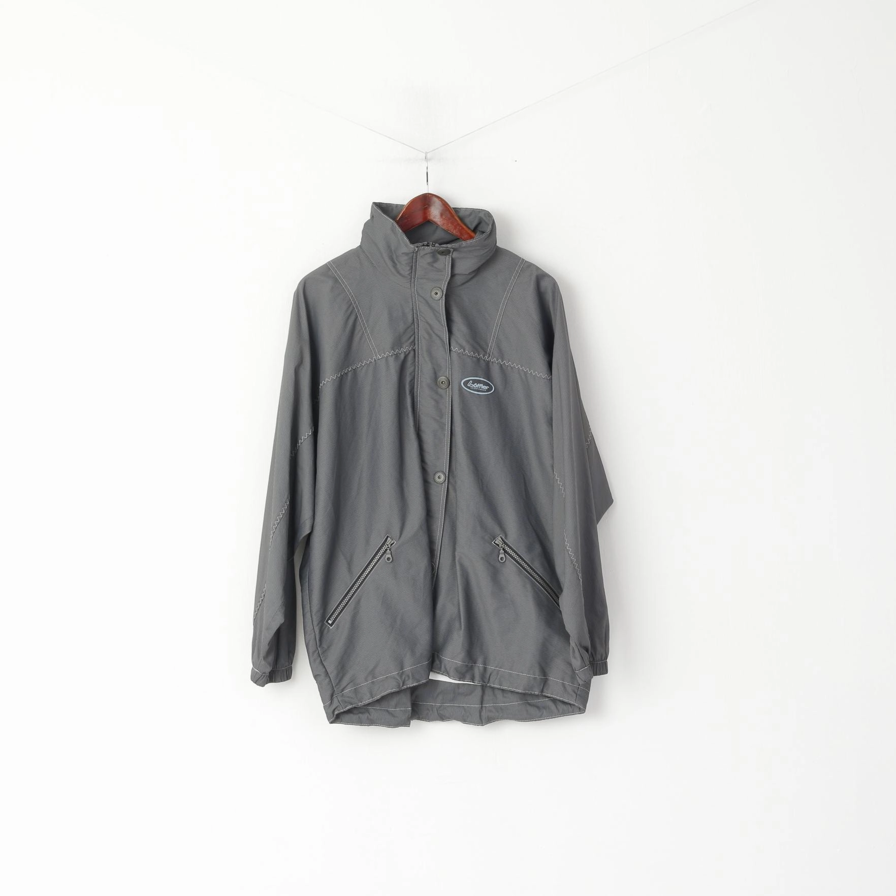 commuting Loffler Men XXL Jacket Grey Shiny Nylon Sportswear Full Zipper Oldschool Top