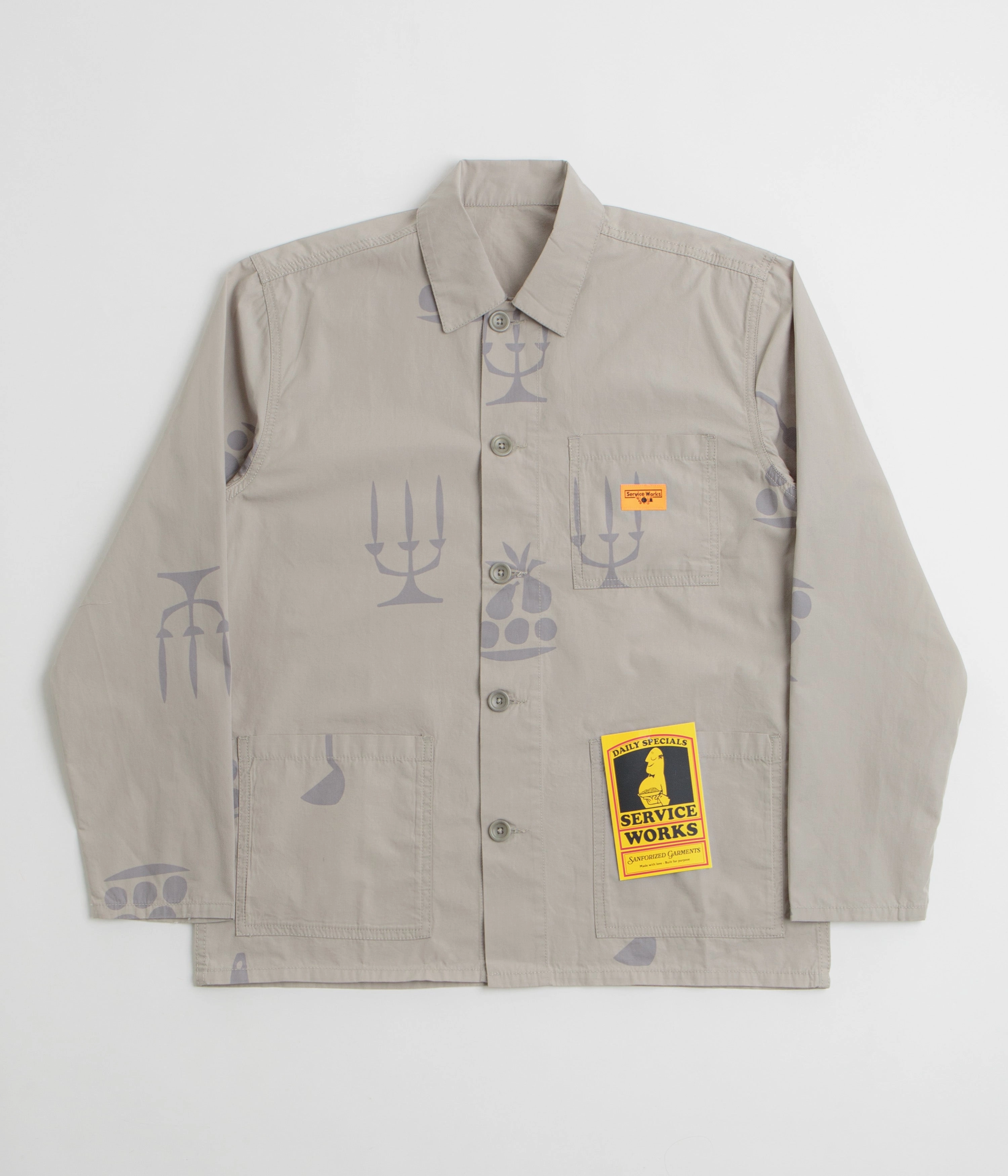 Service Works Poplin Printed Chore Shirt - Stone Eco Friendly Production