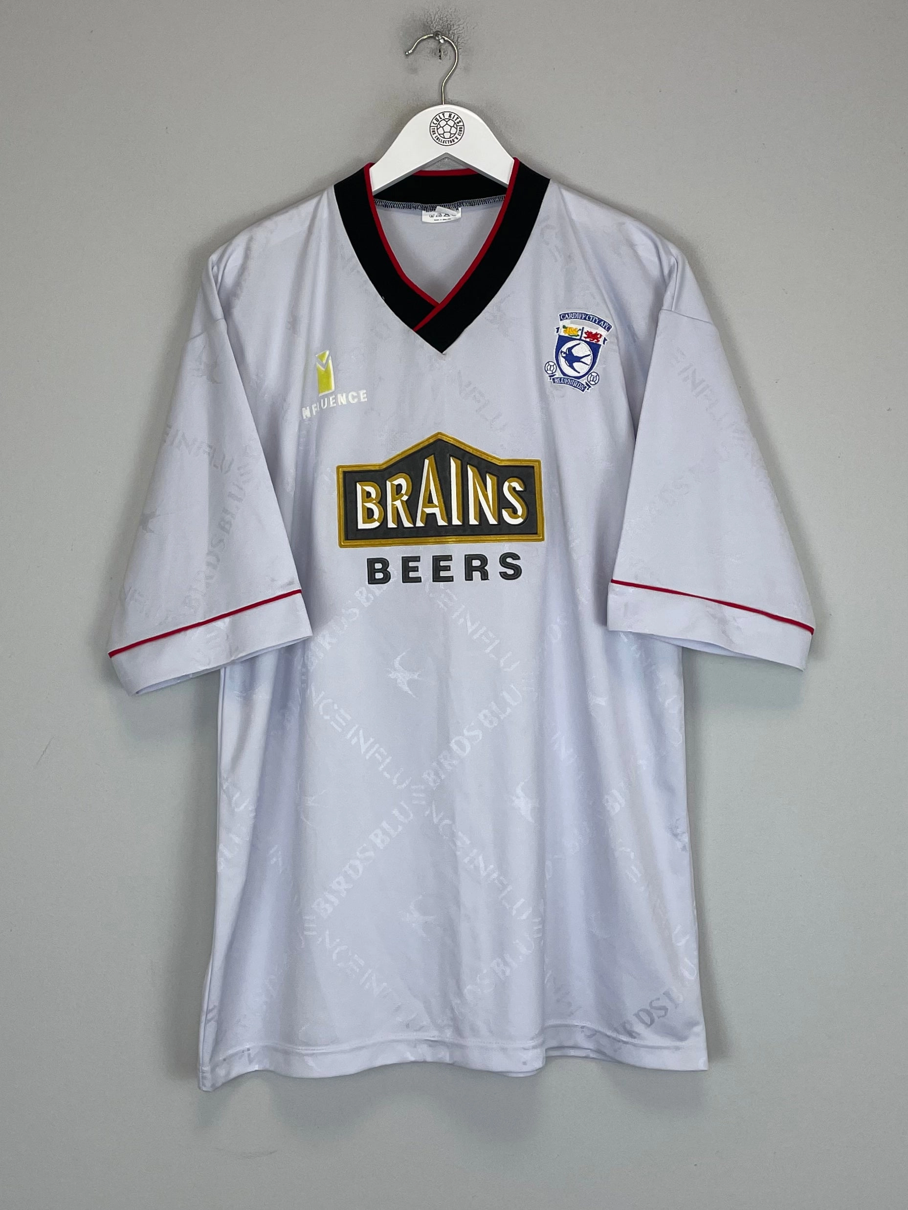 1995/96 CARDIFF CITY AWAY SHIRT (L) INFLUENCE Sport Apparel Flatlock stitching
