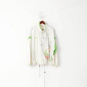 Alex Athletics Men 52 L Jacket Cream Vintage Bomber Nylon Waterproof Sportswear Top Collarless Express