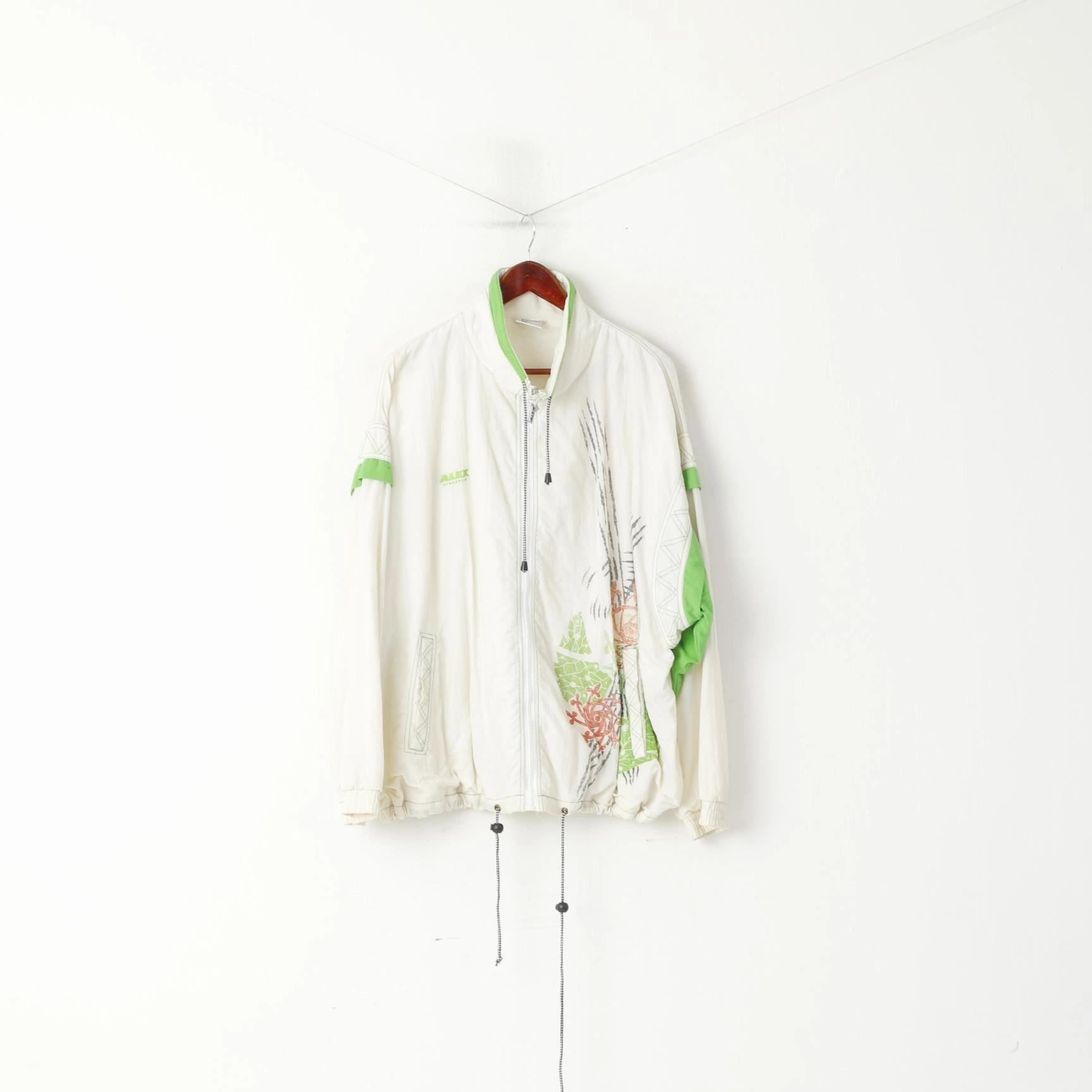 Alex Athletics Men 52 L Jacket Cream Vintage Bomber Nylon Waterproof Sportswear Top Collarless Express