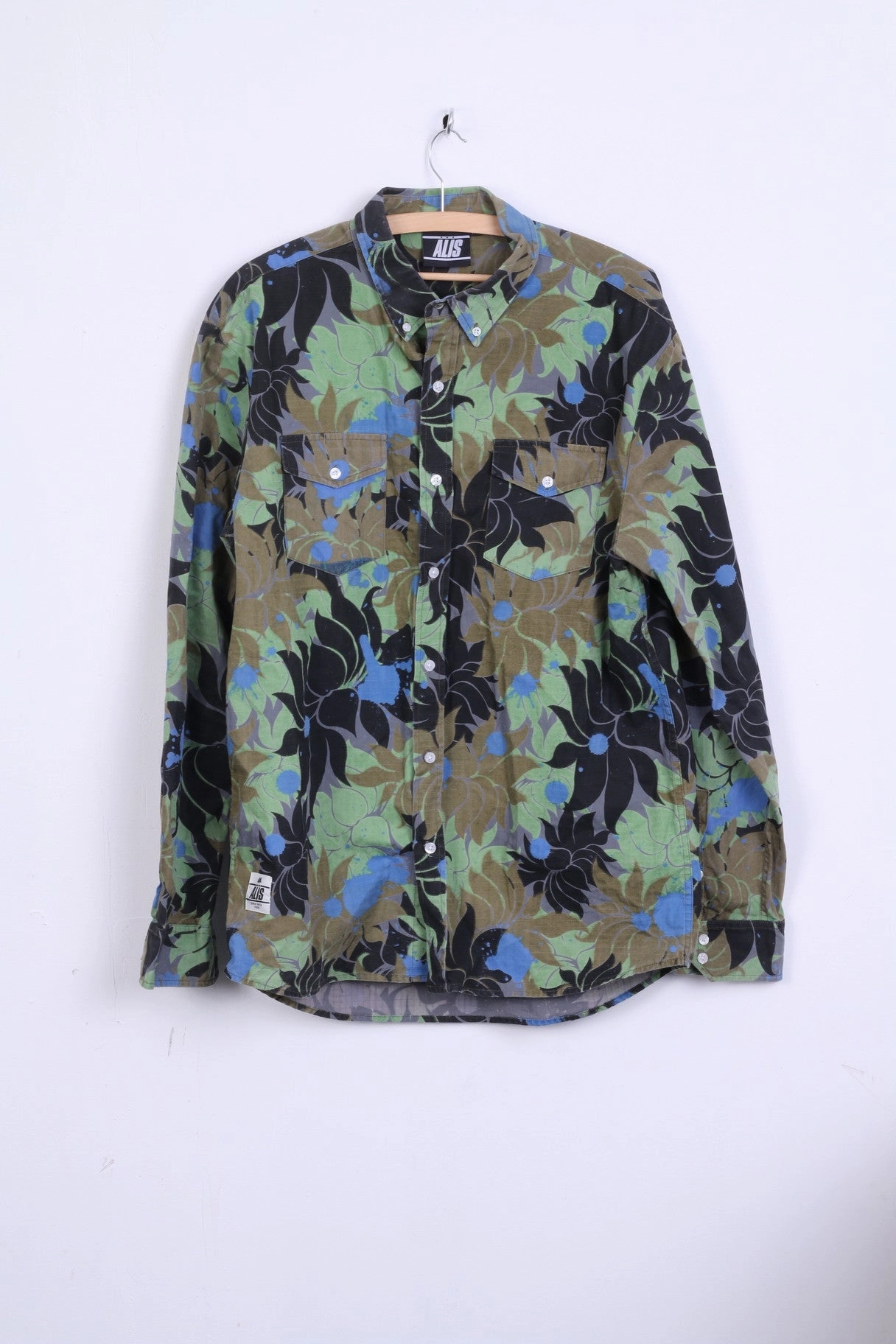 ALIS Mens XL Casual Shirt Button Down Collar Flowers Print Cotton Flexible Material