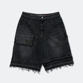Patchwork Denim Shorts - Black Daily Function Casual Morning Stroll