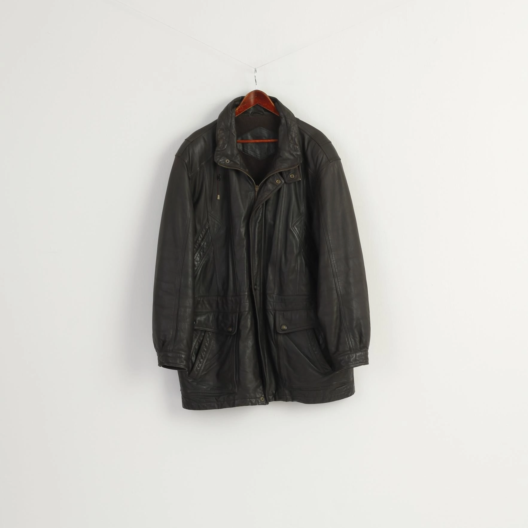 C&A Canada Men 60 XXL Jacket Brown Heavy Leather Lined Zip Up Vintage Top Adjustable Wear Opinion