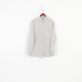Cacharel Men 16 41 M Casual Shirt Striped Light Grey Buttons Down Collar Long Sleeve Top Vintage Wash All day wearability