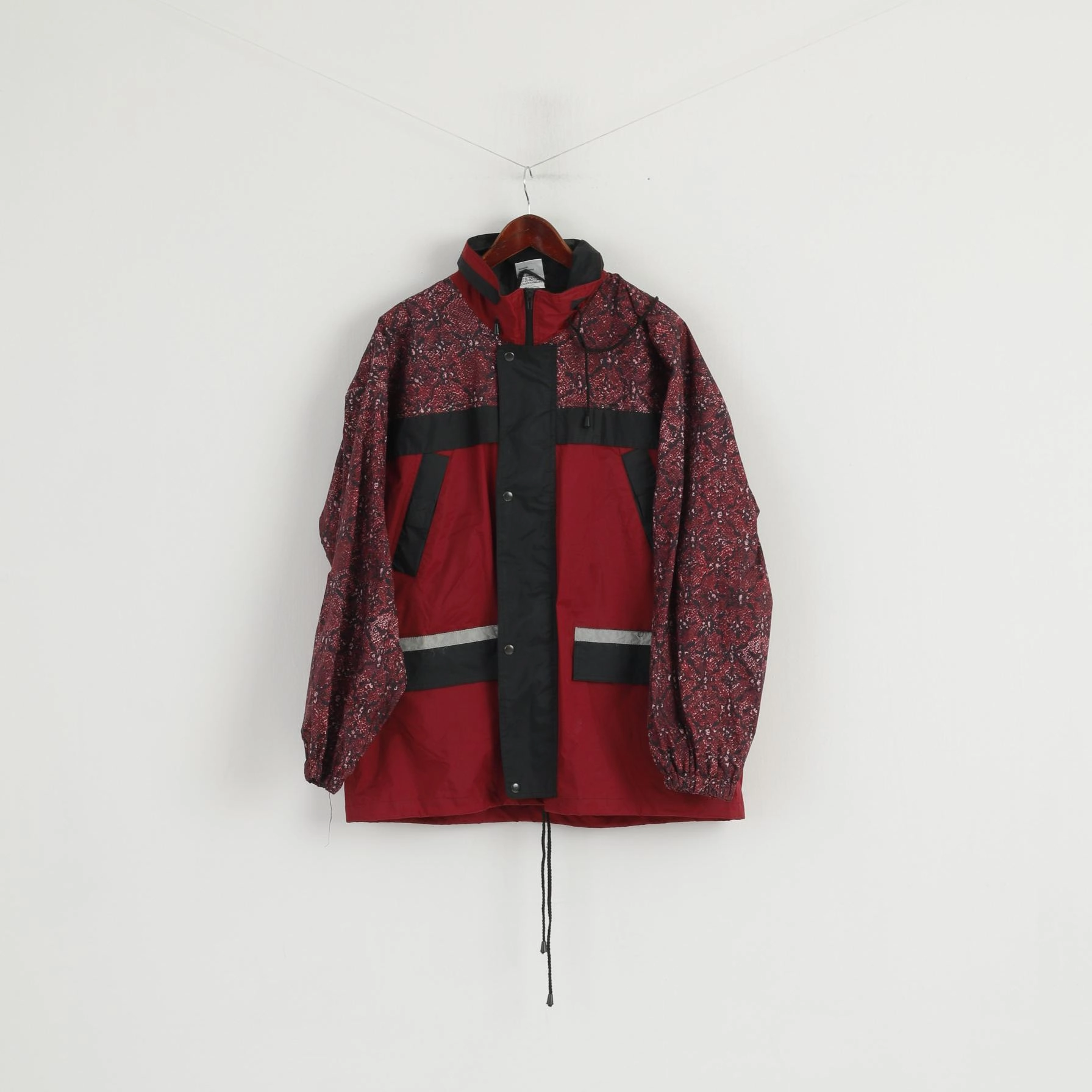 Surprise popular among fashionistas Shamp Men L Jacket Burgundy Nylon Waterproof Hooded Zip Up Rain Top