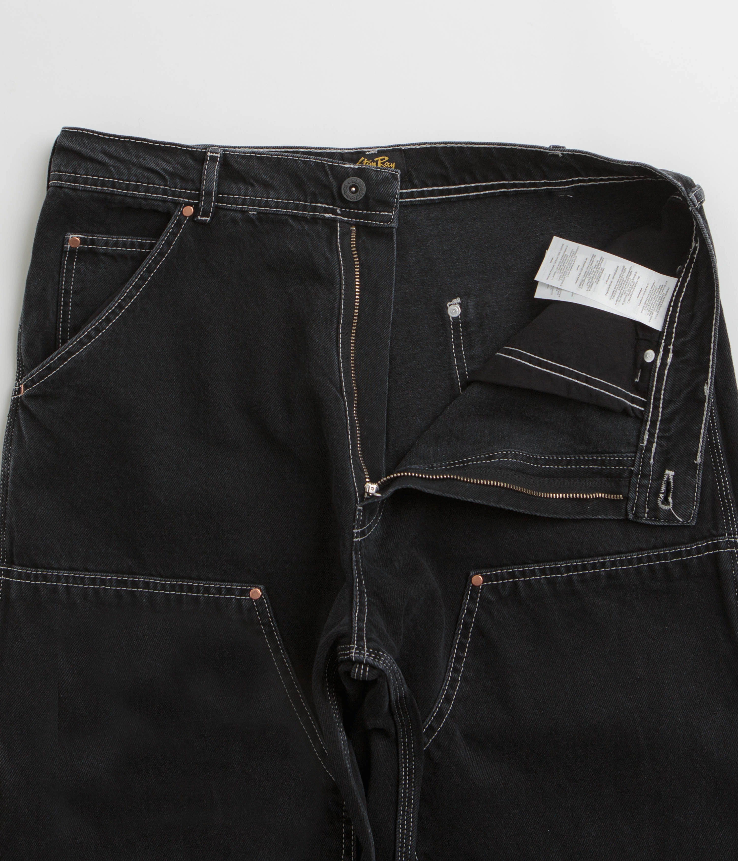 Tangle Free Cuffs Polished Look Stan Ray Double Knee Pants - Stonewashed Black Denim