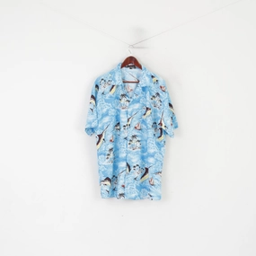 Fight the wolf Men 3XL 2XL Casual Shirt Blue Sharks Hawaiian  Short Sleeve Top Athleisure Wear