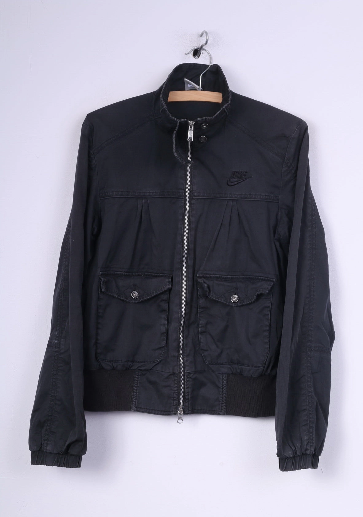 Effortless Wear Nike Sportswear Womens L 14/16 Jacket Black Cotton Full Zipper Pocket