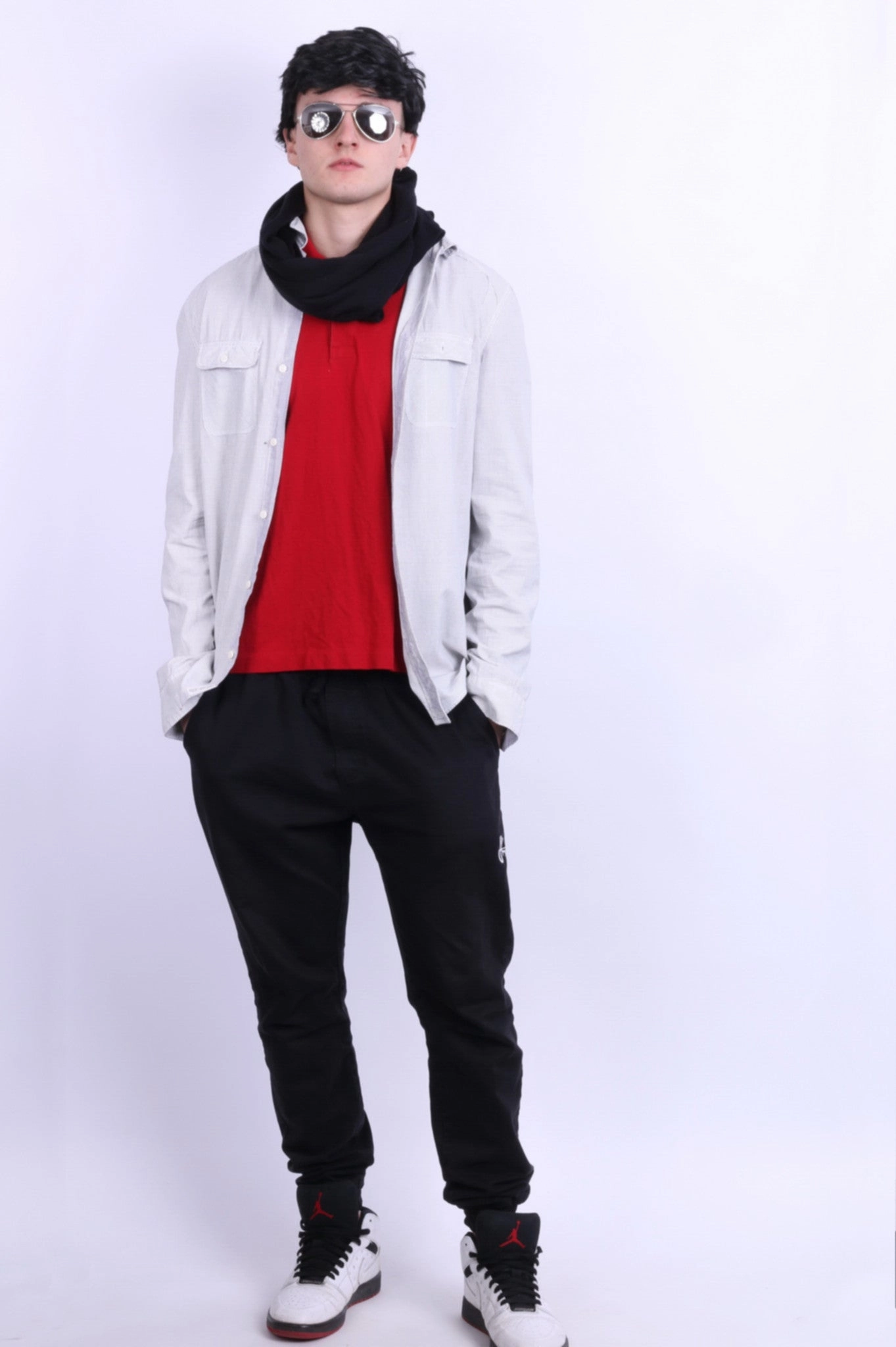 No Slip Shoulder Grips All Saints Mens L Casual Shirt Check White Grey Cotton Long Sleeve