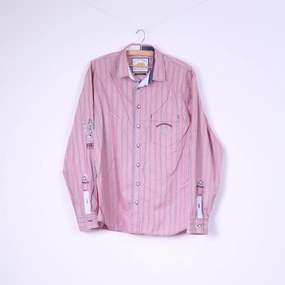 Van Santen & Van Santen Men L Casual Shirt Red Striped Custom Fit Cotton Top Wedding guest Fashion Forward