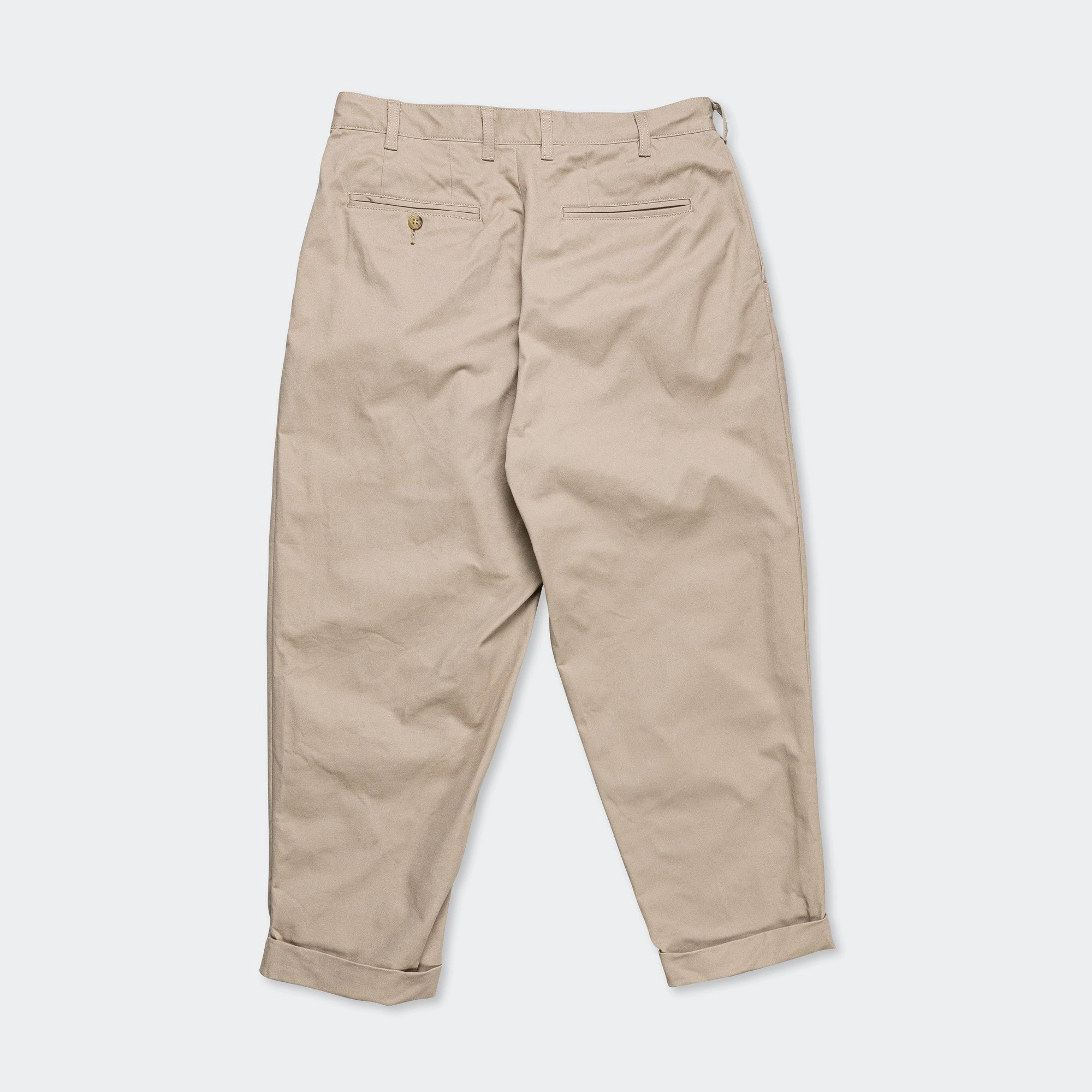 2 Pleats Trousers Twill - Khaki Flared bottom Sleek Cut